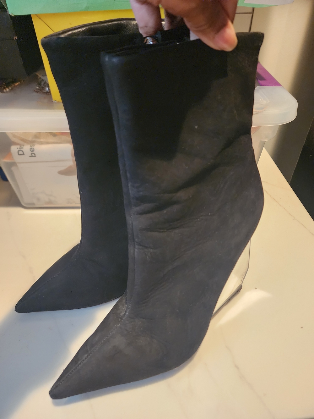 SCHUTZ Black Pointed Toe Wedge Ankle Boots